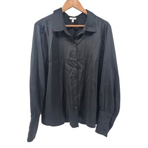 Joie Black Long Sleeve Button Up Shirt Top XXL 2X Polyester Made in India